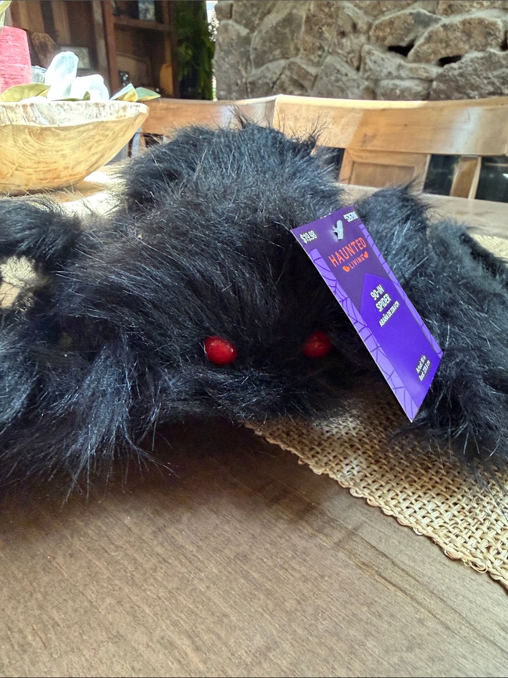 Black Furry Spider with Red Eyes Halloween decor - 90”